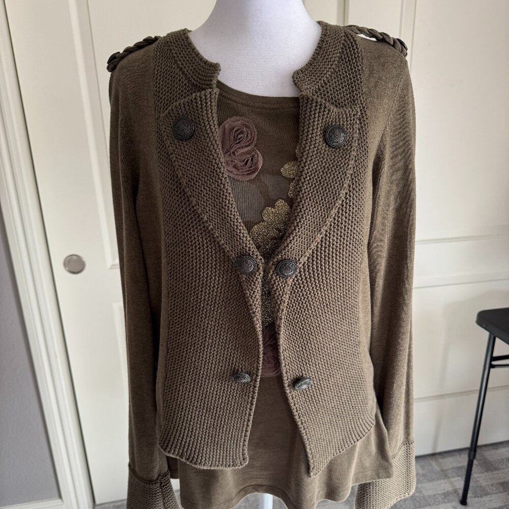 INC Military Style Sweater, Olive Green, Size Large
